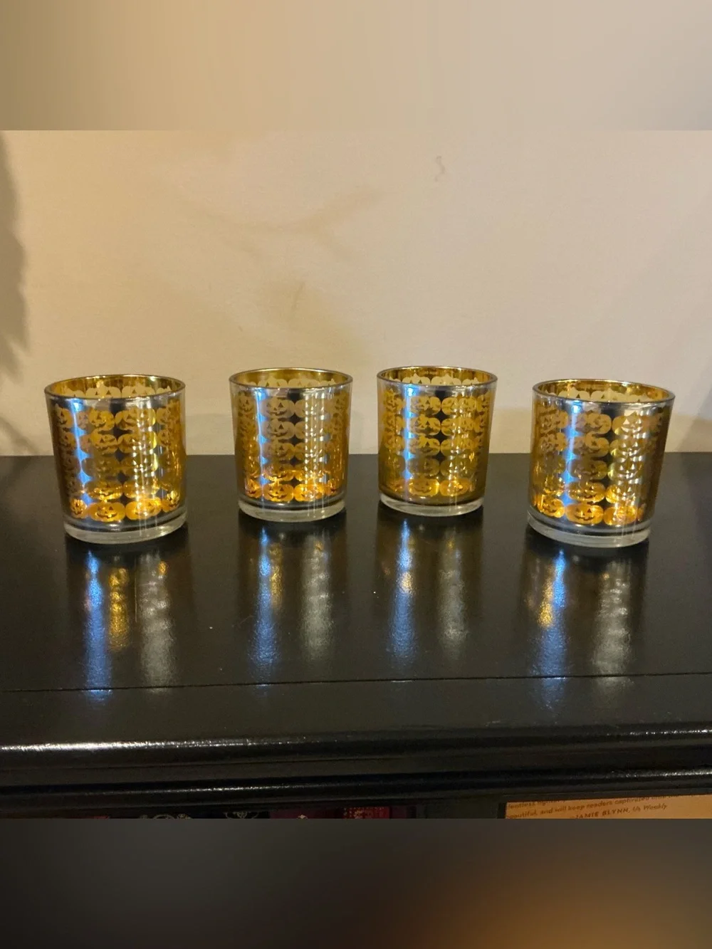 4 Silver & Orange Halloween Jack-o-Lantern Votive Candle Holders  🎃